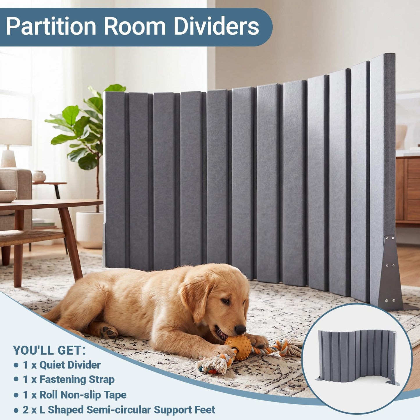 AmazingSpark 1 Pcs 30" X 6' Soundproof Room Divider Panel, Foldable Acoustic Partition Wall with Stand and Straps, Freestanding Privacy Screen for Office Study Bedroom Studio Library (Grey)