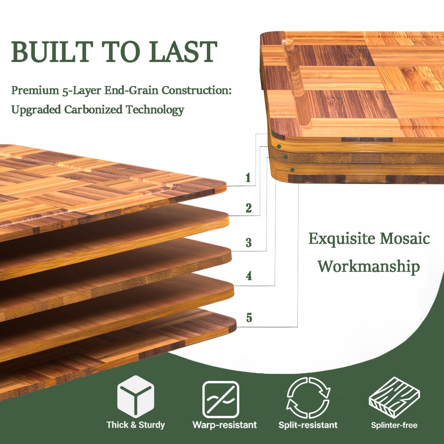 Bamboo Cutting Board Set of 3 for kitchen Checkered End Grain Chopping Boards with Storage Stand & Deeper Juice Grooves | Reversible Butcher Block for Meat, Cheese, Charcuterie & Kitchen Prep