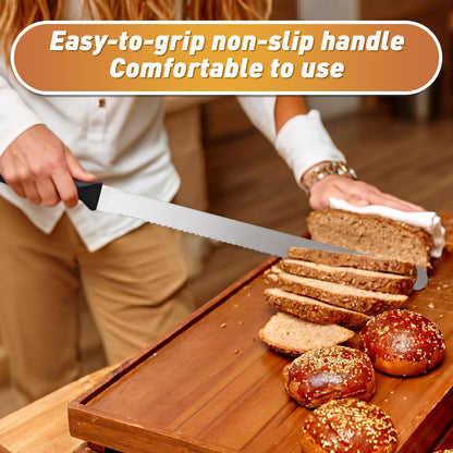 Oh Klyzo 2 Pack 14 Inch Bread Cake Knife Stainless Steel Cake Slicer with Serrated Edge for Cutting Bread and Cakes