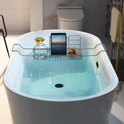 WOODBRIDGE 59" Acrylic Freestanding Bathtub Contemporary Soaking Tub with Matte Black Overflow and Drain,White Tub,B0058-MB