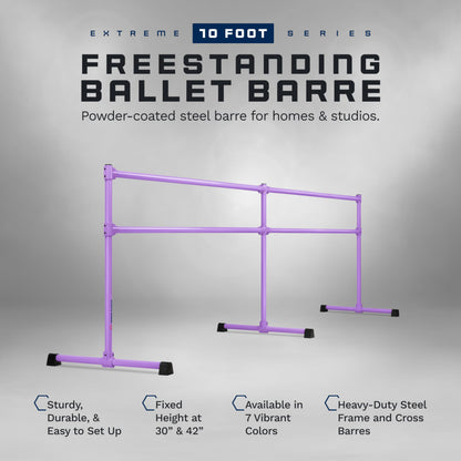 VITA Barre Portable Freestanding Double Ballet Barre, Extreme, 10 Ft Bars, Purple, Steel | Fixed Height, Made in USA, Home or Gym Exercise Equipment for Kids & Adults | Dance, Fitness, Pilates