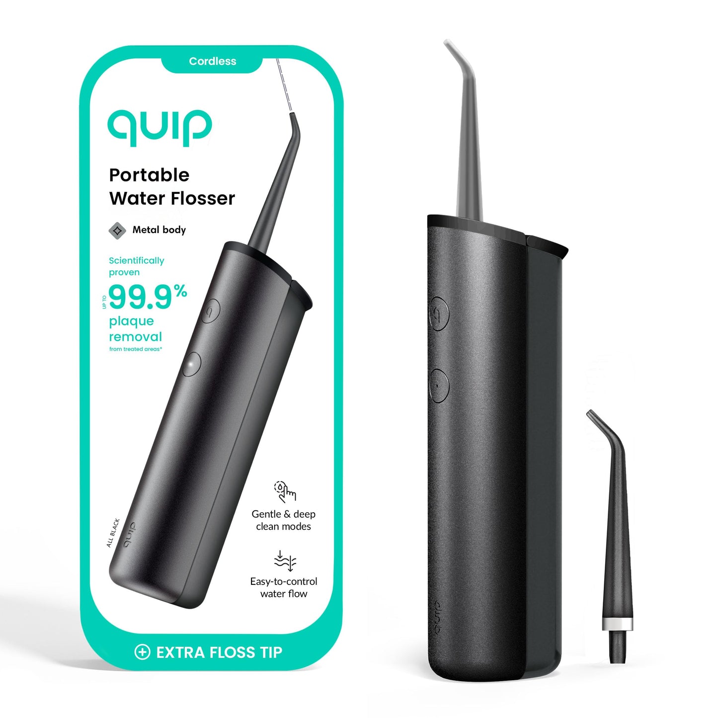 quip Water Flosser with Replacement Tip - Cordless Water Flosser with Adjustable Pressure - Teeth Cleaner Pick with 360 Degree Rotating Replaceable Tip - Midnight Blue