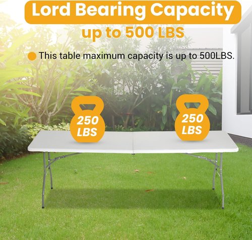 FDW Folding Table - 6FT Portable Picnic & Party Table with Carrying Handle | White Color