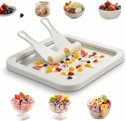 2 Frozen Rolled Ice Cream Maker Kit, DIY Ice Cream Roll Tray with Scrapers, No Electricity Required, Stainless Steel