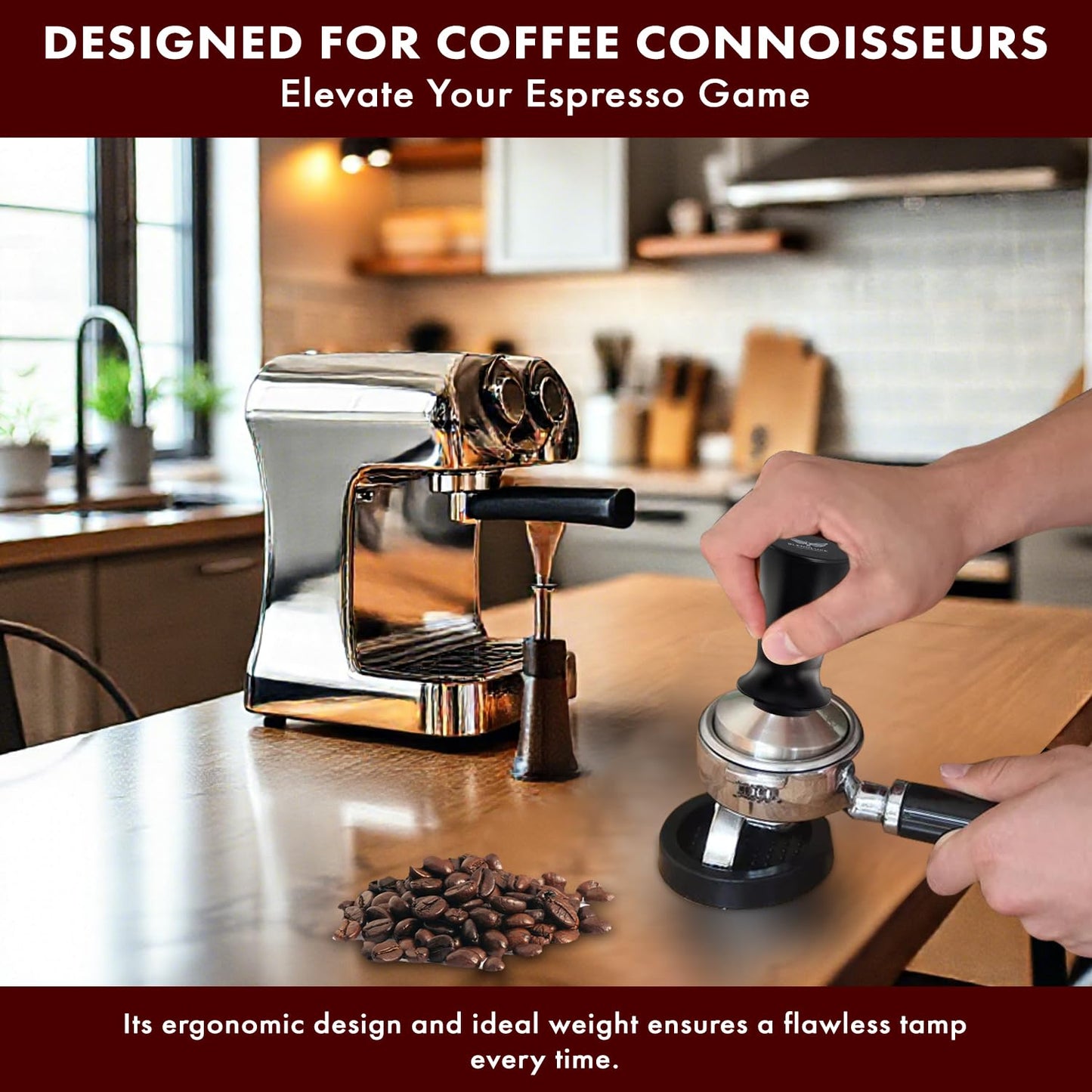 51mm Coffee Tamper - Premium Stainless Steel Espresso Press with Flat Base, Spring Loaded, Ergonomic Handle for Barista-Quality Espresso & Consistent Tamping, Perfect for Home & Commercial Use