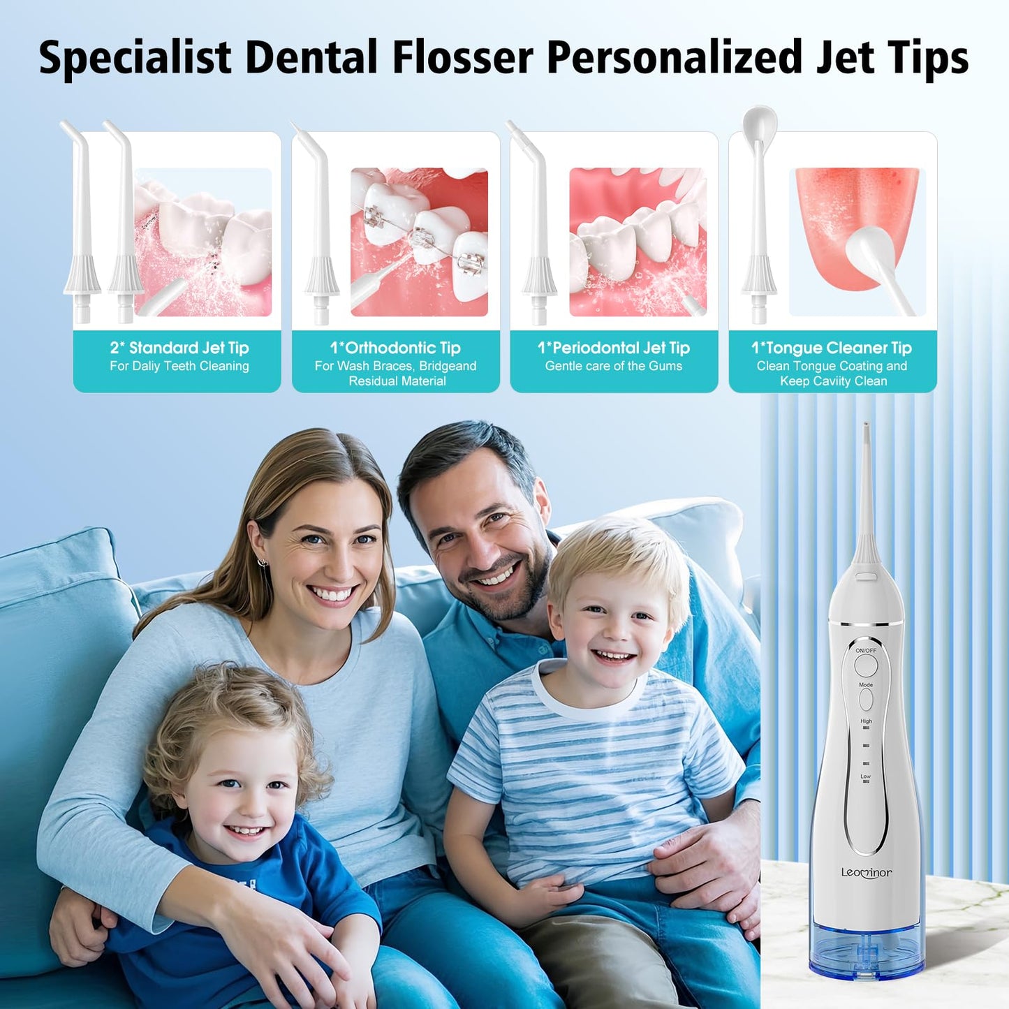 Leominor Water Flosser Pick for Teeth, 300ML Portable Oral Irrigator Upgraded Tank Removable,IPX7 Waterproof, Rechargeable Travel Teeth Cleaner, Professional Electric Flossing Machine (Pink)