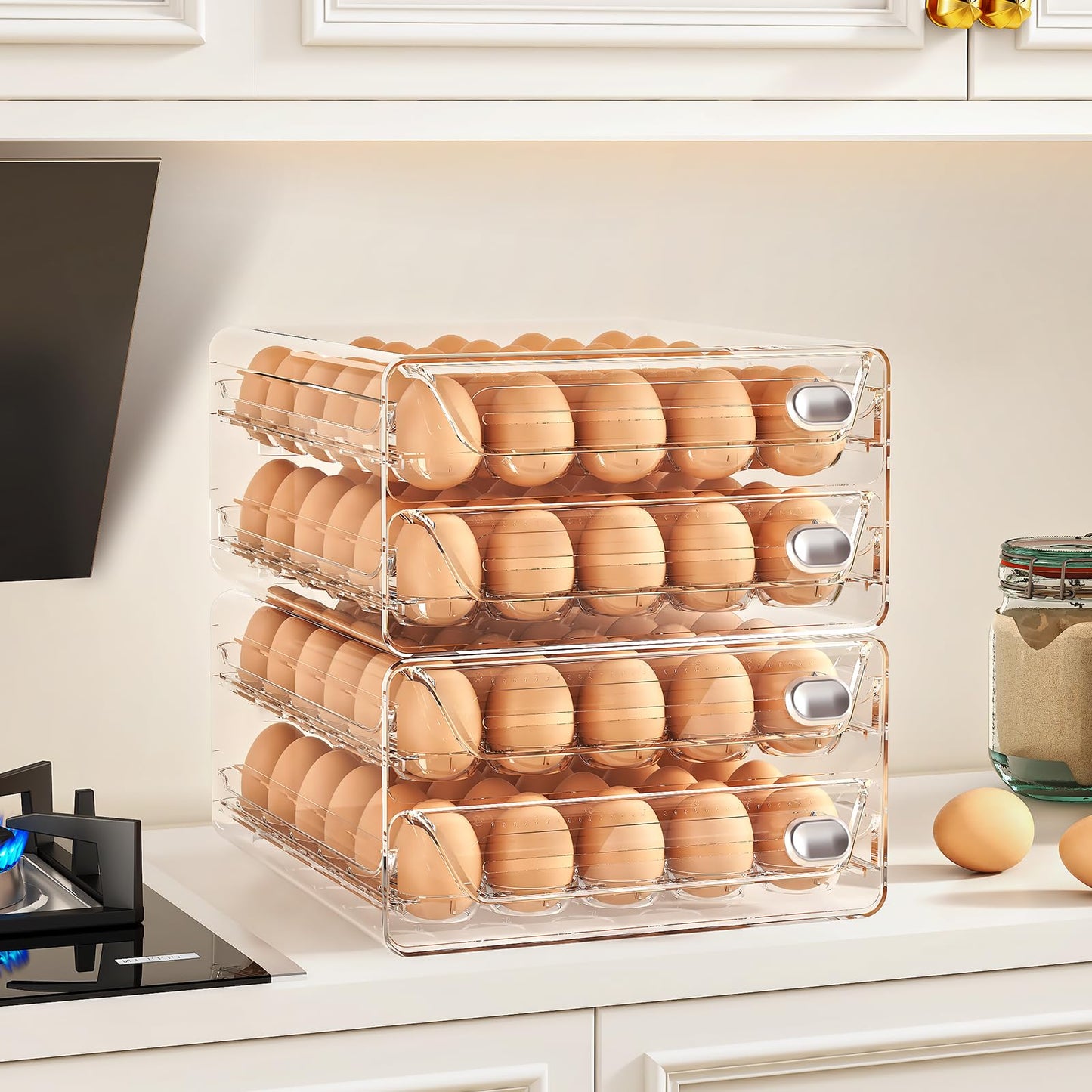 MSHOMELY 60 Egg Holder for Fridge, Egg Container for Refrigerator, Stackable Egg Storage Container, Egg Fresh Storage Box for Fridge, 2Layers Egg Tray, Clear Egg Organizer, BPA Free