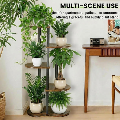 Korrie Home 5 6 Tiered Plant Stand Indoor, Tall Tier Potted Wooden Plant Shelf for Multiple Flower Plants, Multi Corner