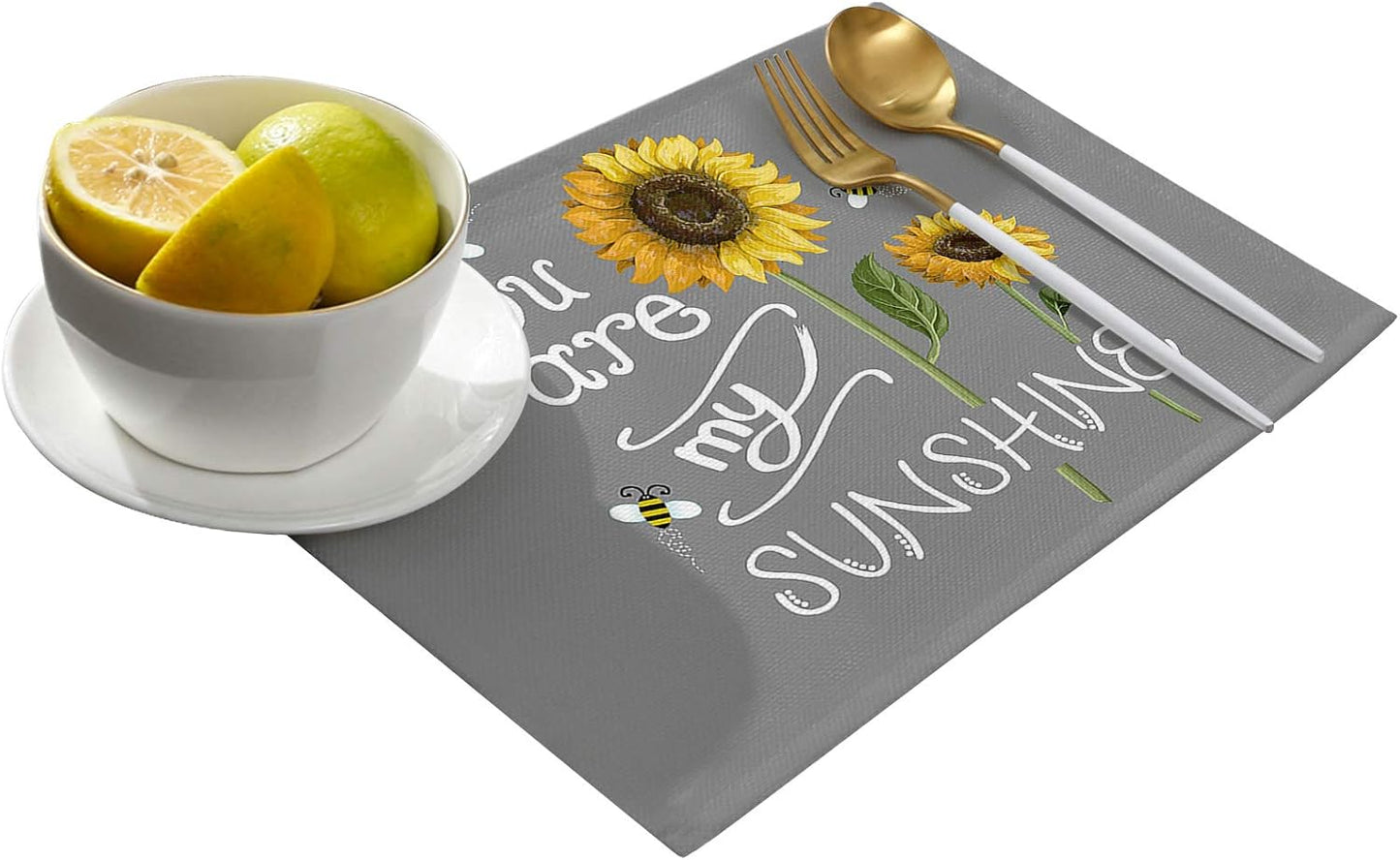 You are My Sunshine Placemat Set of 6 for Dining Table - Cotton Linen Waterproof Cloth Table Mat, Easy Clean