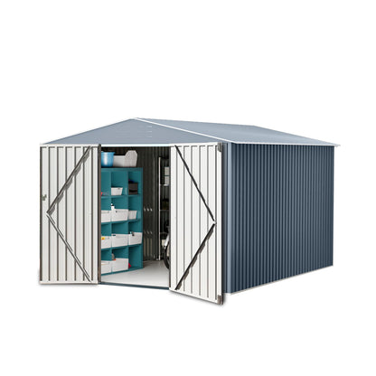 8x12 ft Outdoor Storage Shed, Galvanized Steel Metal Lockable Garden Shed with Sloping Roof, Ventilation & Weatherproof,Ideal for Tools & Equipment Backyard Garden Patio Lawn