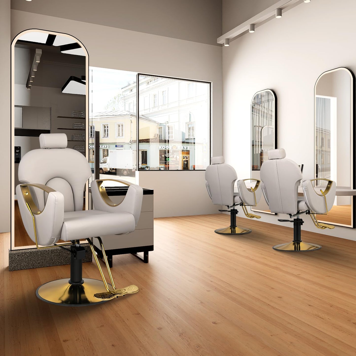 Tythical Salon Chair for Hair Stylist, Reclining Hair Barber Chair with Heavy Duty Hydraulic Pump, Up to 440 Lbs, 360 Degrees Swivel Beauty Spa Equipment for Salon Barbershop, Grey Gold