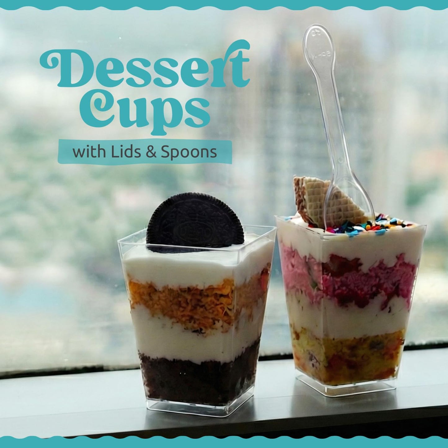 Sammray 100 Pack 5 oz Dessert Cups with Lids and Spoons – Plastic Parfait Cups for Appetizer and Desserts be it, Mousse, Tiramisu, Pudding, or salads - Perfect for Parties