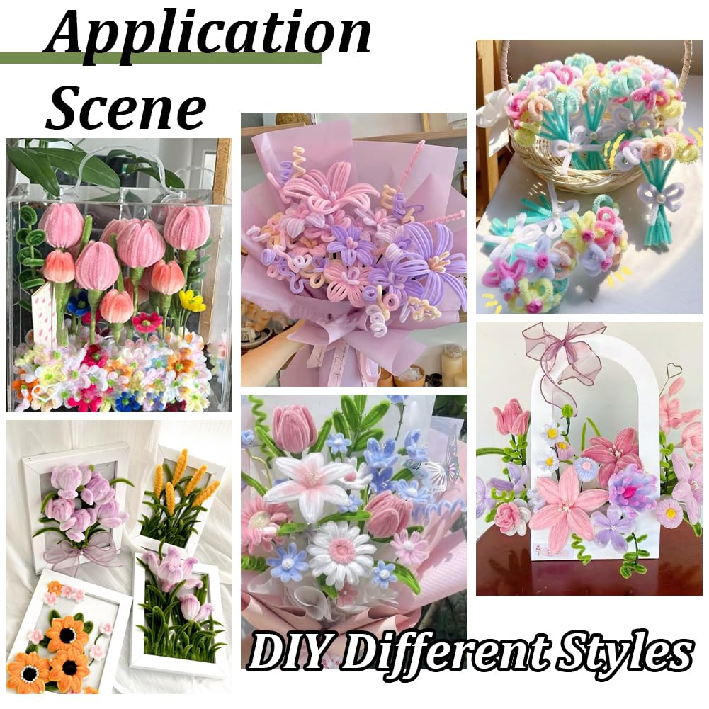 SUNNYCLUE 160Pcs Pipe Cleaners Craft Pipe Cleaner Flower Kit with Video Tutorial Flowers Floral Bouquet Making Supplies Chenille Stems for DIY Art Craft Projects Creative Gift Holiday Wedding Decor