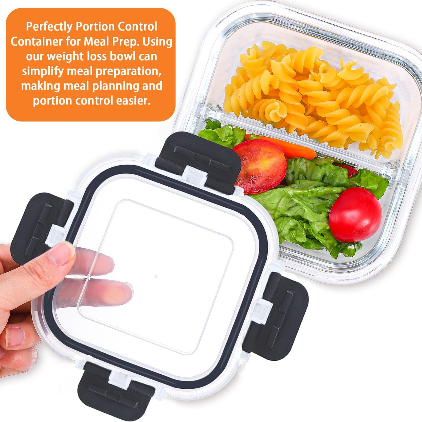 Nafhone Bariatric Meal Prep Containers, 8 oz Glass Bariatric Portion Control Containers with Two 4 oz Compartments (3 Pack), Reusable Lunch Box Bento Box with Lids, Glass Snack Containers with Lids