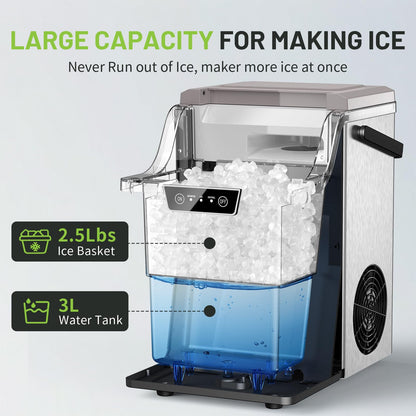 KEENSTAR Nugget Countertop Ice Maker with Soft Chewable Ice, 40lbs/24H Pebble Ice Machine for Home/Party/RV/Camping with Basket and Scoop, Auto-Cleaning