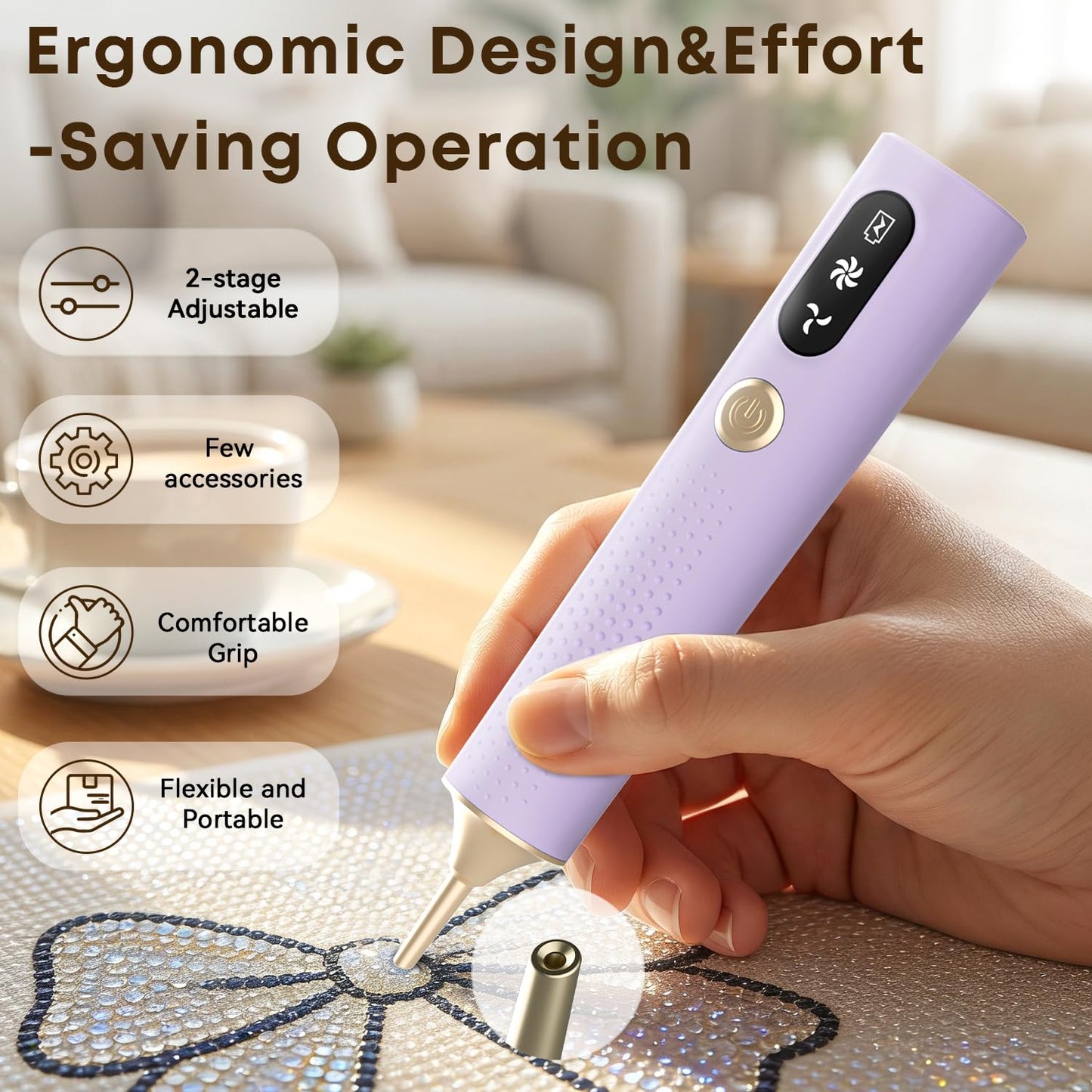 Electric Diamond Painting Pen, Vacuum Diamond Art Pens Cordless & Quiet, Adjustable Suction Mode, Mothers Day Gift for Mom Diamond Painting Tool Supplies for Adults, Purple