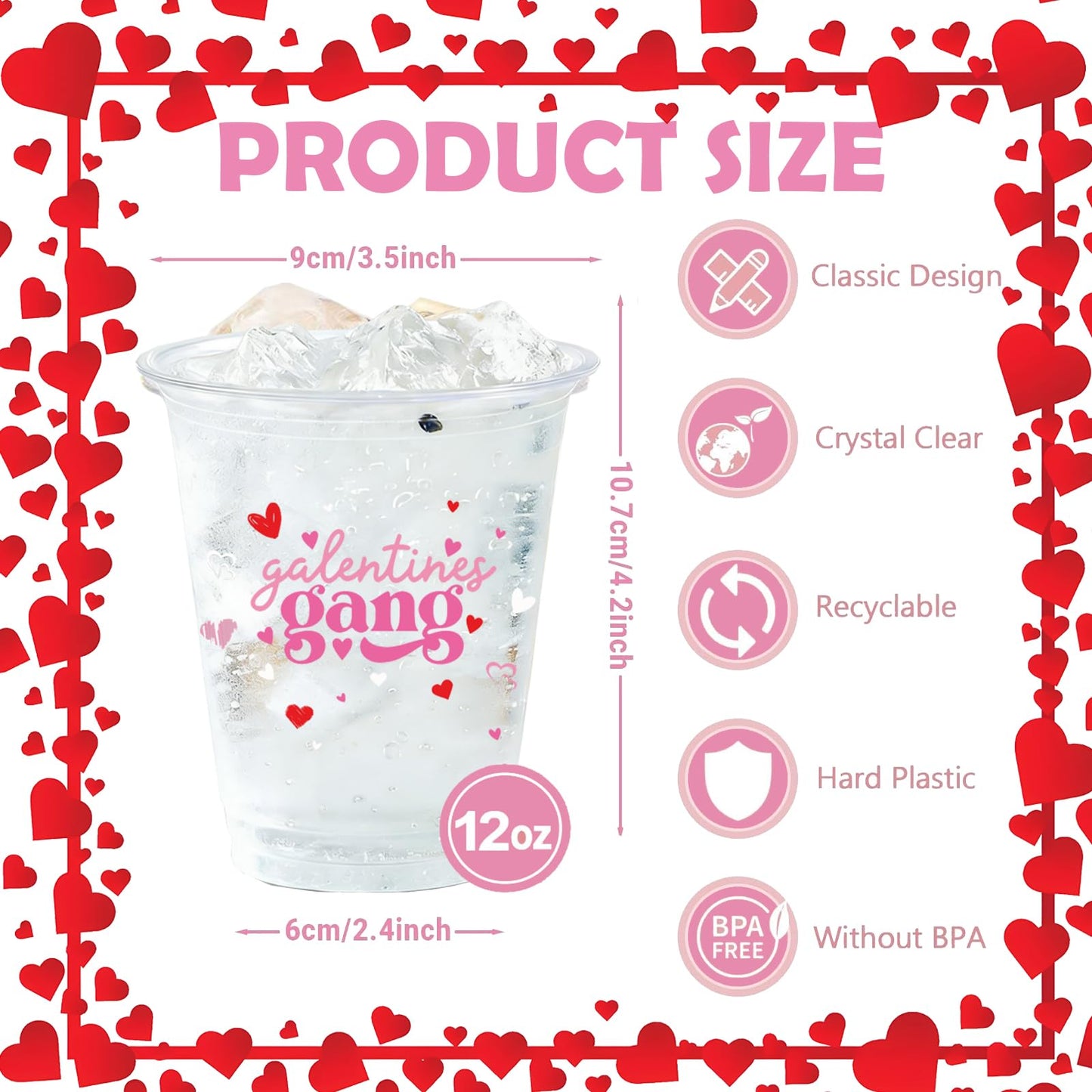 50 Pcs Galentines Day Plastic Cups 12oz Galentines Gang Disposable Clear Plastic Cups Girl Gang Valentines Day Decorations for Ladies Celebration Party Favor Girls Ladies Galentine Decor Supplies