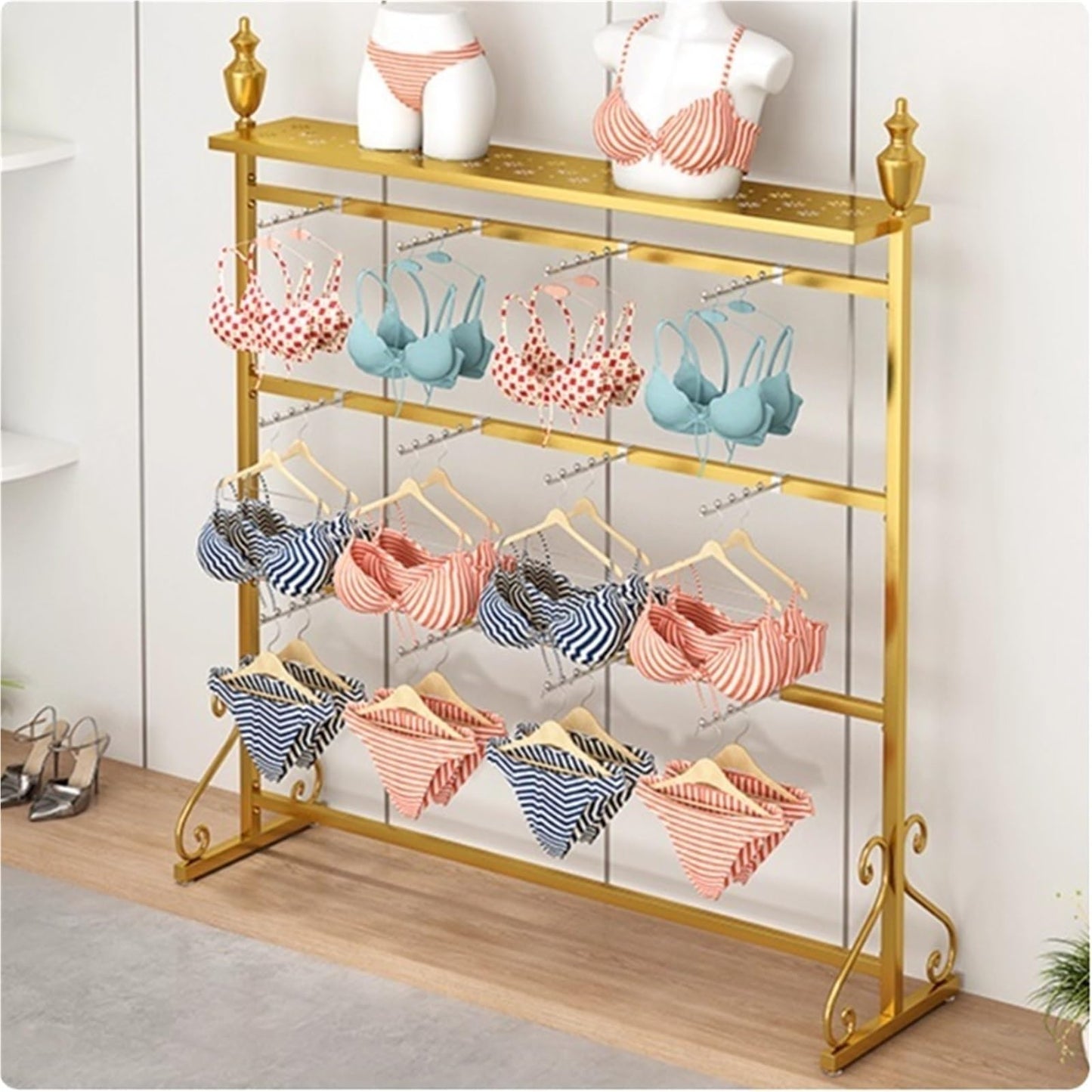 Clothing Store Boutiques Retail Lingerie Garment Rack, Metals, Underwear Display Stand, Commercial Shelves Clothes Rod, for Lingerie Socks Bra Panties Scarves(White,100 * 40 * 155cm)