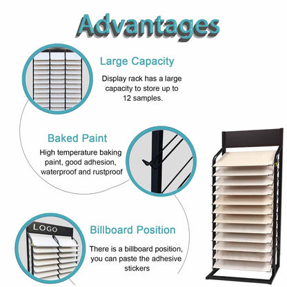 Wooden Display Rack for Samples, 12 Hanging Brackets, Multi-Layer Shelf for Glass/Marble Slabs & Floor Tiles, 26x17.7inch (66x45cm), Perfect for Showrooms & Retail