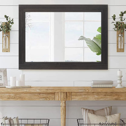 YOSHOOT Hand-Made Wooden Spliced Wall Mirror for Bathroom, Rustic Farmhouse Vanity Mirror, Décor Wall Art, Solid Wood Frame, Vertical or Horizontal Hanging, 60" x 30", Black