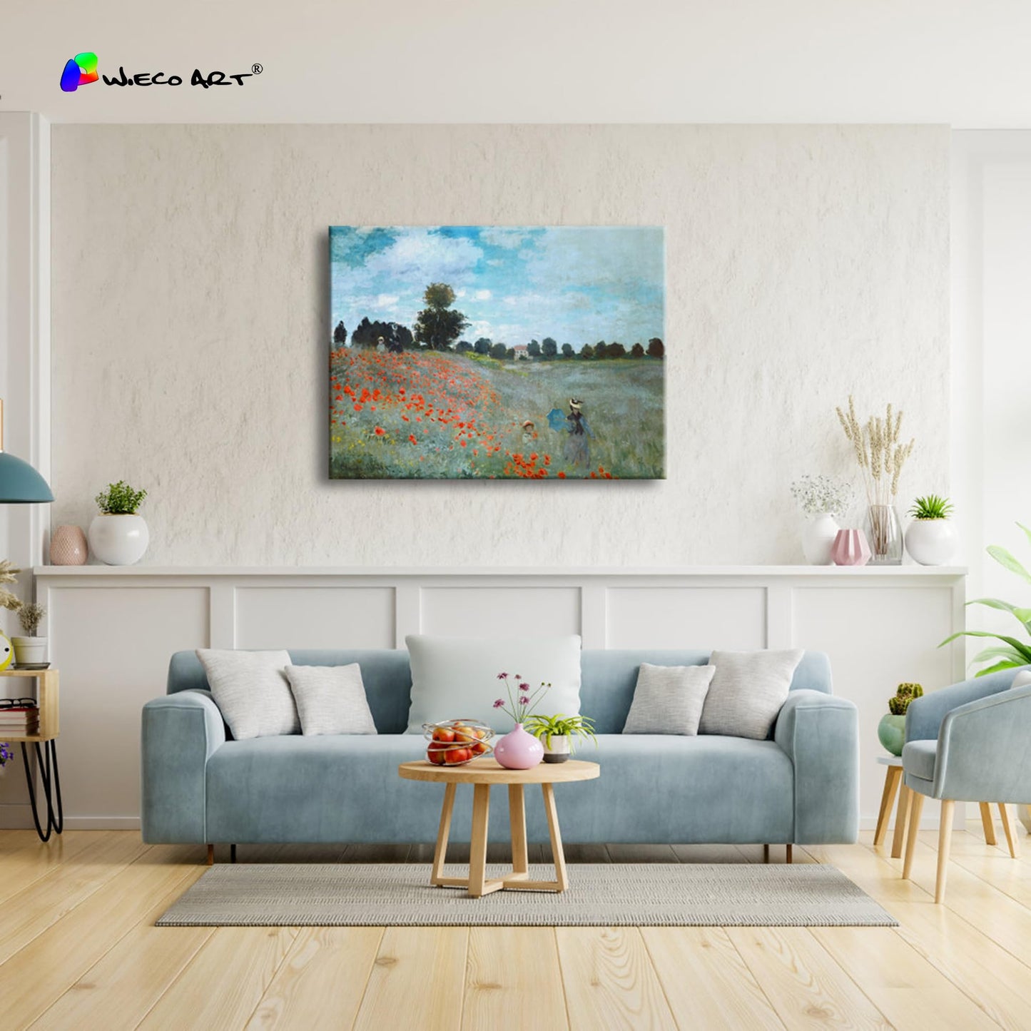 Wieco Art Framed Wall Art The Poppy Field Near Argenteuil Canvas Prints of Claude Monet Floral Oil Paintings Classic Flowers Landscape Pictures Artwork for Bedroom Home Decorations