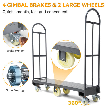 YINTATECH 2000lbs Heavy-Duty U-Boat Cart,63"*15.75"*61.5" U Boat Platform Dolly with 6 Casters(4 Swivel Wheels with Brake & 2 Solid Wheels) for Garage,Warehouse,Household