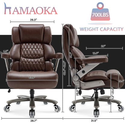 700lbs Big and Tall Office Chair - Adjustable Lumbar Support Heavy Duty Metal Base Quiet Rubber Wheels High Back Large Executive Computer Desk Swivel Chair, Ergonomic Design for Back Pain