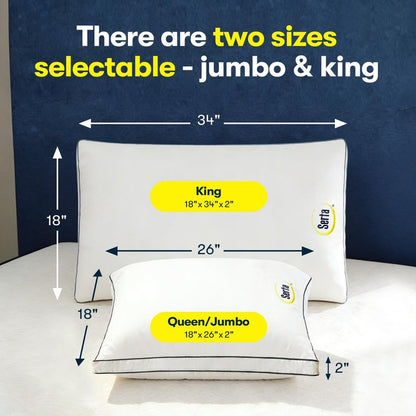 Serta Hotel Collection Bed Pillows Queen/Standard Size Set of 2, 400 Thread Count 100% Cotton Cover, Medium Firm, Support Gusseted Down Alternative Pillow for Back, Stomach or Side Sleepers, 18" x 26"