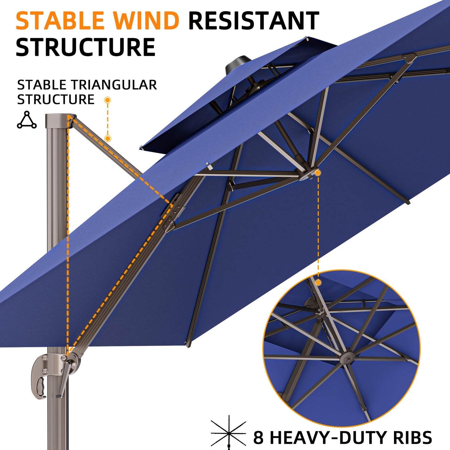 ORYNTREX 10' X 13' Outdoor Patio Umbrella Large Rectangle Cantilever Umbrella Heavy Duty 360°Rotation Offset Umbrella for Garden Deck Pool Patio,Navy Blue
