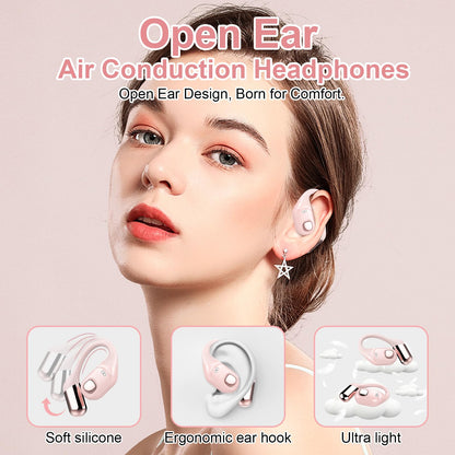 2B2C Open Ear Earbuds, Bluetooth 5.3 Wireless Air Conduction Headphones with Mic, LED Display Charging Case&Fast Charging, Ultra-Light Weight, 80H Playtime Earbuds for Work, Sports (Pink)
