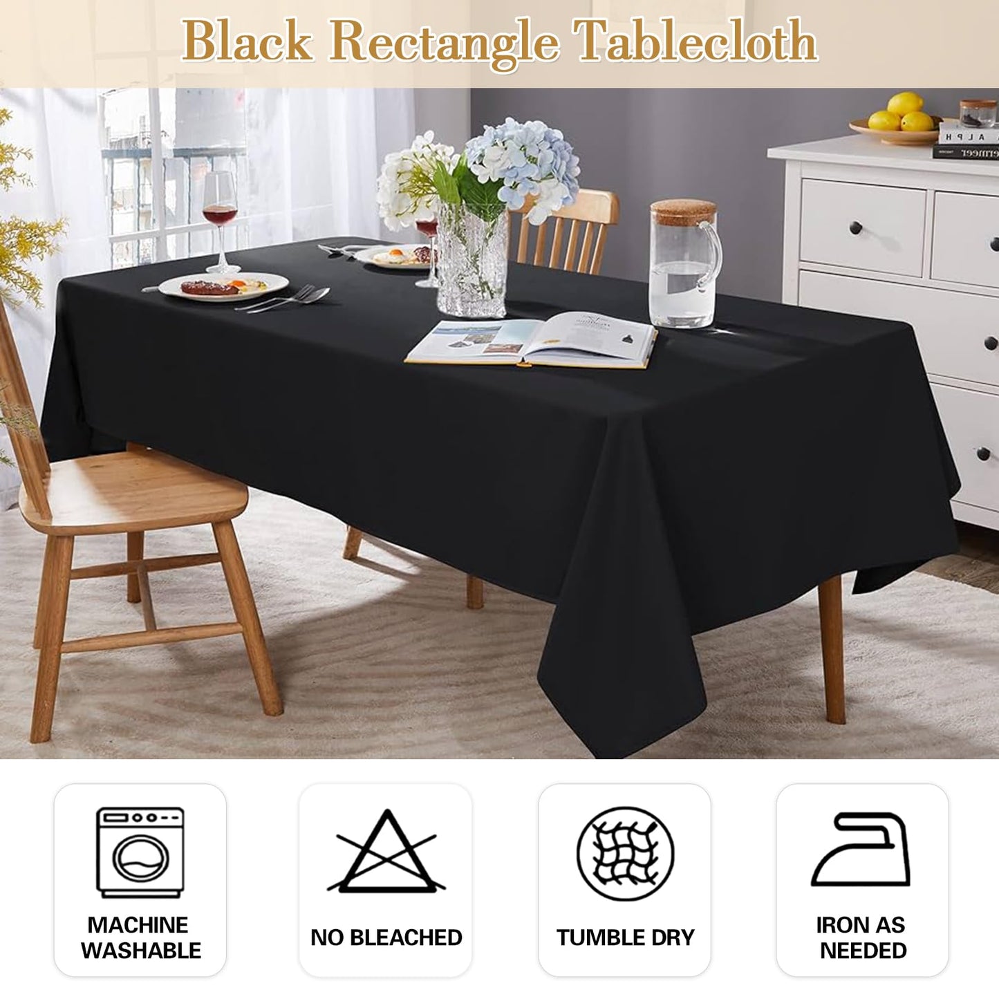 Mclisle 8 Pack Black Tablecloths 60 x 126 Inch Table Cloths for 8 Foot Rectangle Tables, Wrinkle Resistant Washable Polyester Fabric Rectangular Tablecloth for Buffet, Wedding, Party, Banquet