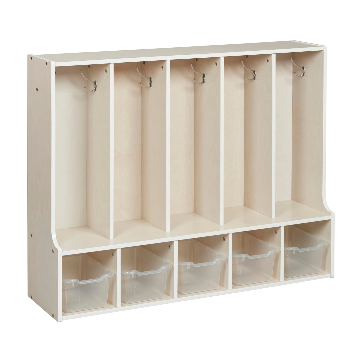 ECR4Kids Streamline 5-Section Toddler Coat Locker with Bench and Bins, Kids Furniture, Clear