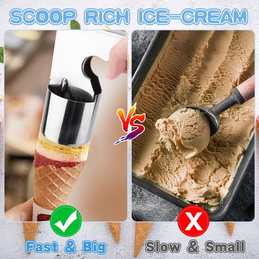 Stainless Steel Ice Cream Scooper with Trigger Release - Big Volume, Old Fashion Style, Nostalgic Scoop for Mashed Potatoes - Non Stick