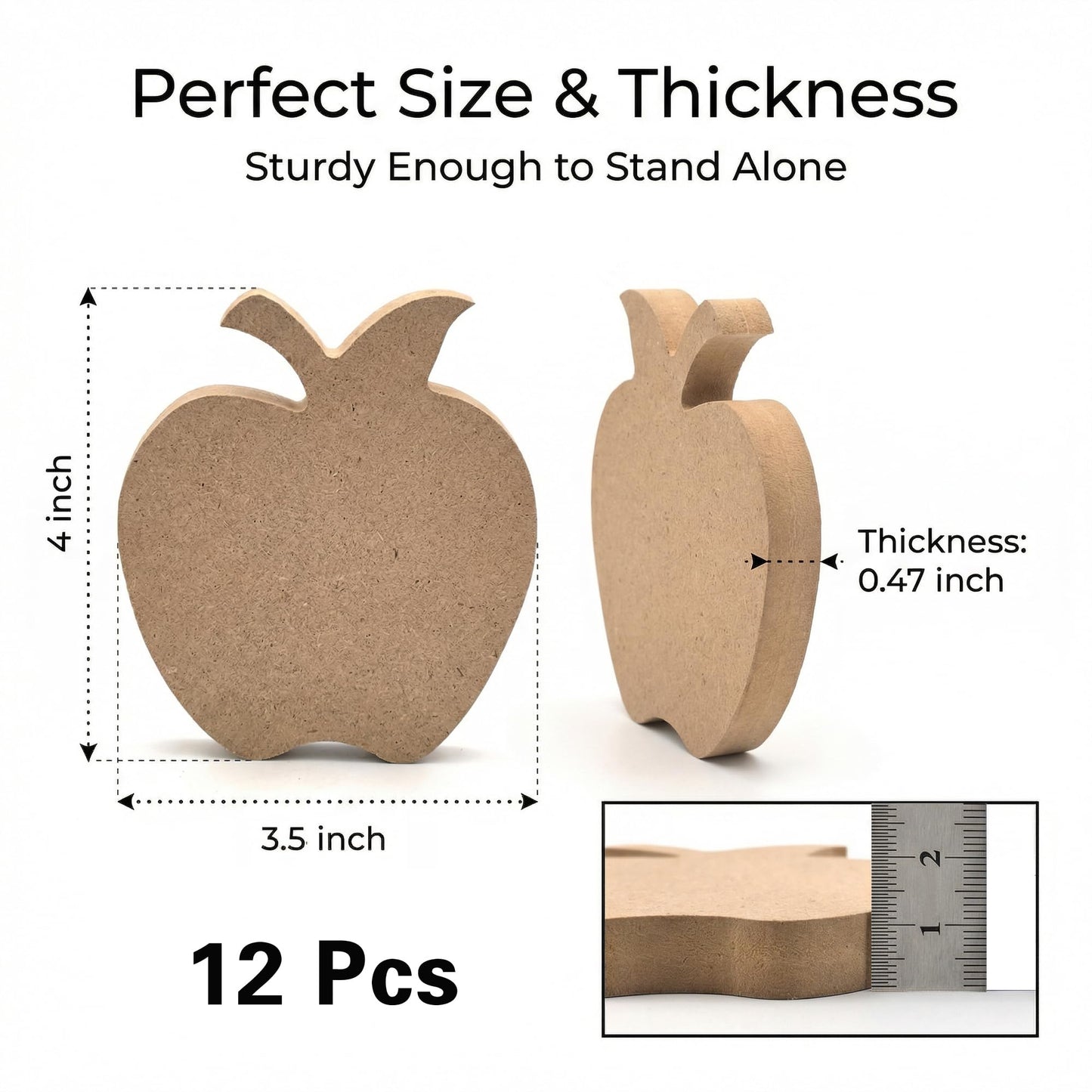 12 Pcs Apples Shaped Wooden Cutouts Unfinished Apple Shaped Table Signs Back to School Table Decor for First Day of School Classroom Office Party Decor DIY Art Craft, 4 Inches