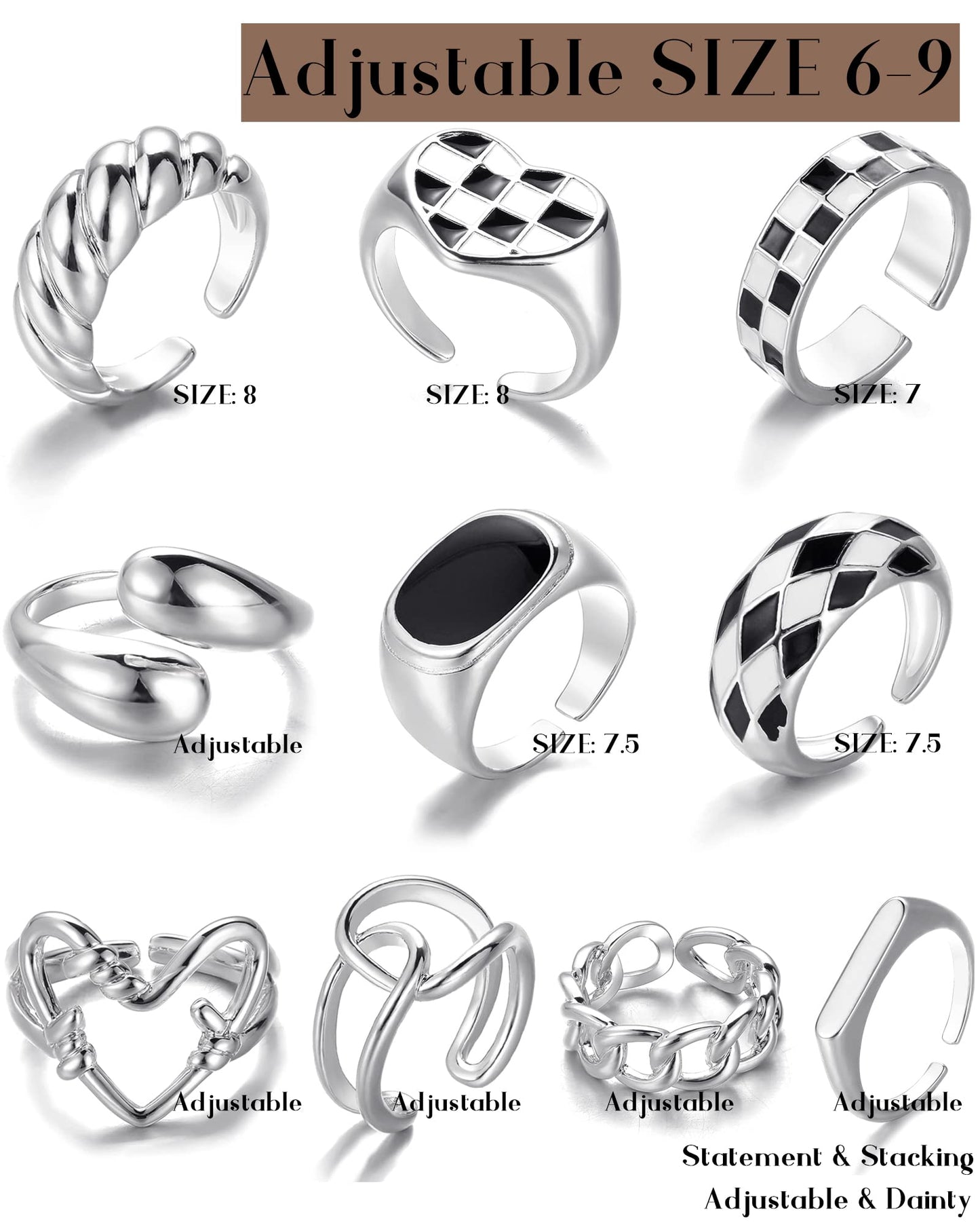 FAXHION 12PCS Gold Stackable Rings Set for Women, 18K Gold Plated Open Stacking Knuckle Ring, Adjustable Chunky Signet Band Statement Ring for Gift