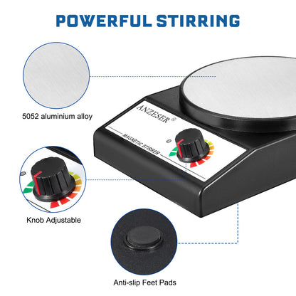 ANZESER Magnetic Stirrer Magnetic Stir Plate 3000RPM Lab Stirrers with Stir Bar Max Stirring Capacity 3000mL Magnetic Mixer (No Heating)
