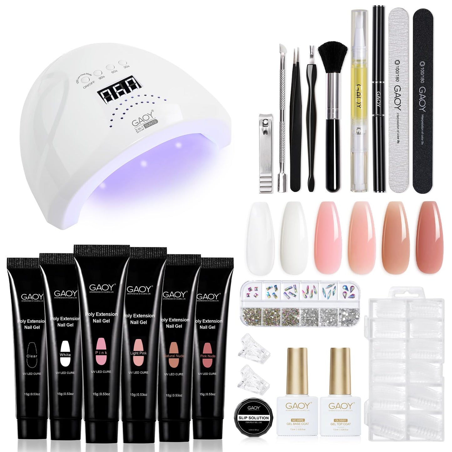 GAOY Poly Gel Nail Kit with U V Light Starter Kit, 6 Pcs Builder Gel Extension Kit for Beginners with Everything Nail Art DIY