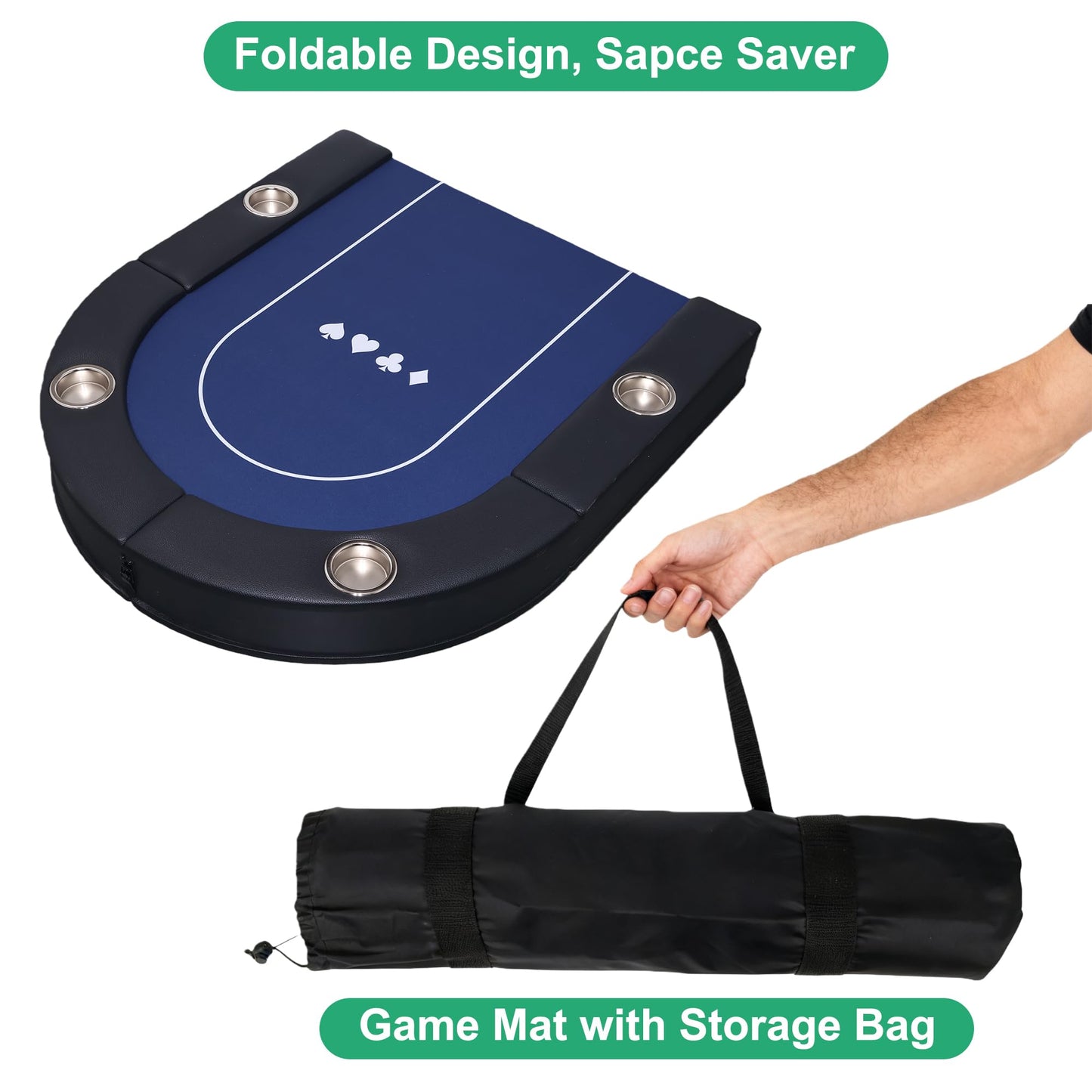 LaiSeeCian 8 Players Foldable Poker Table with Cup Holders, Collapsible Texas Holdem Poker Table with Reversible Game Mat, Suitable for Home Party, Casino, Poker Night, etc.