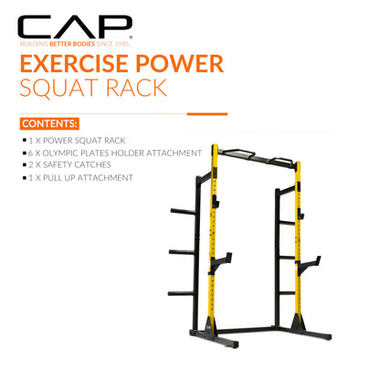 Cap Power Rack with Pull Up Bar & Attachments - Squat Rack & Strength Training Power Cage for Home Gym - Yellow