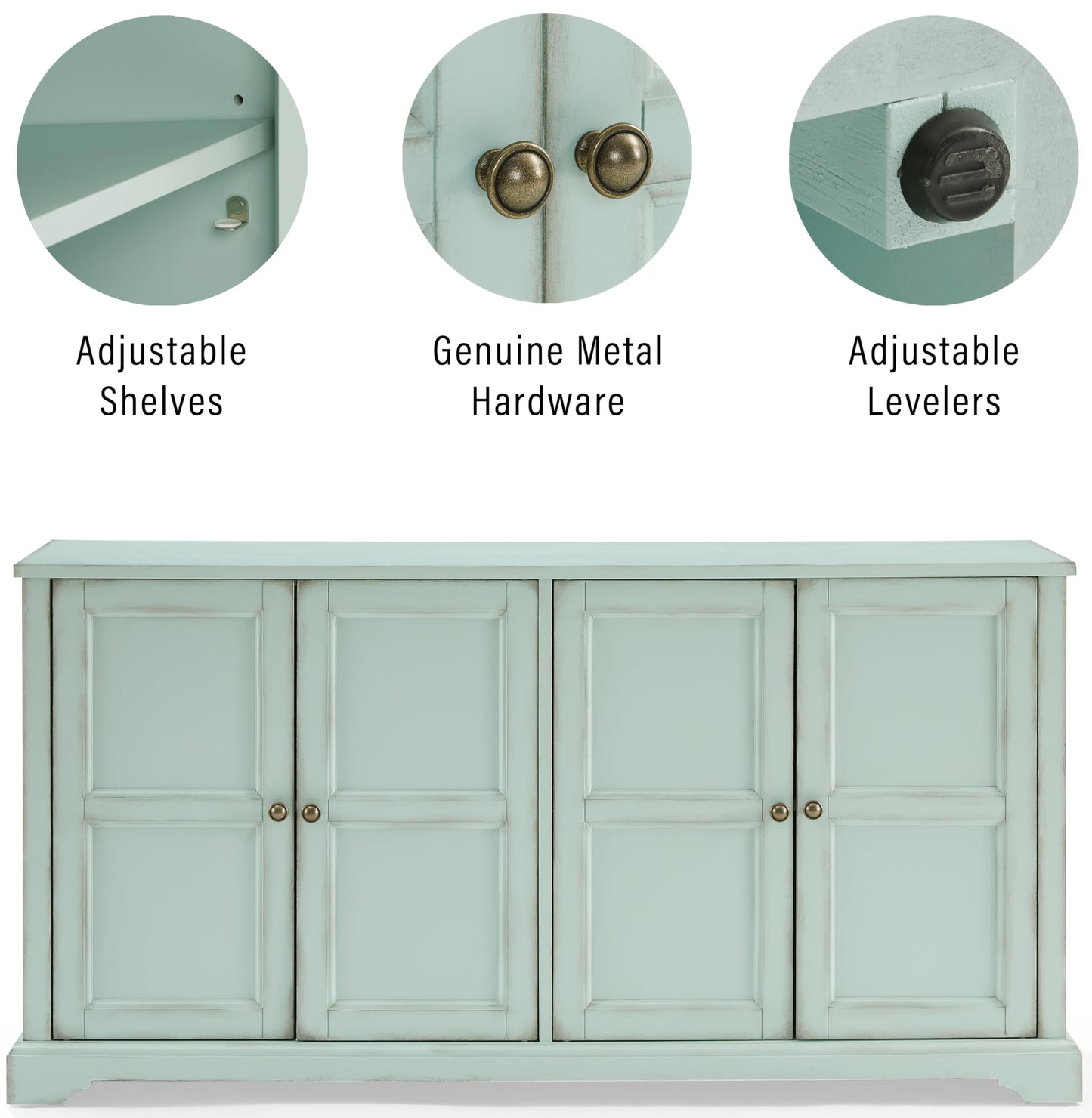 Crosley Furniture Holbrook Traditional Sideboard Buffet Cabinet, Kitchen Storage, Living Room TV Stand, Distressed Seafoam Blue
