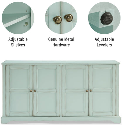 Crosley Furniture Holbrook Traditional Sideboard Buffet Cabinet, Kitchen Storage, Living Room TV Stand, Distressed Seafoam Blue