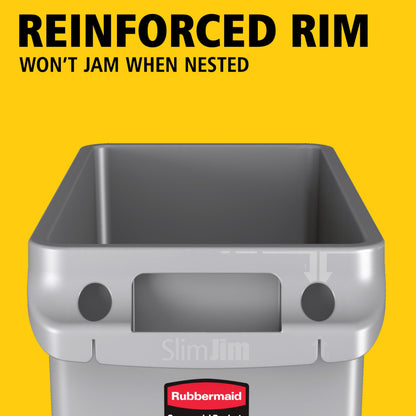 Rubbermaid Commercial Products Slim Jim Plastic Rectangular Trash/Garbage Can with Venting Channels, 23 Gallon, Gray