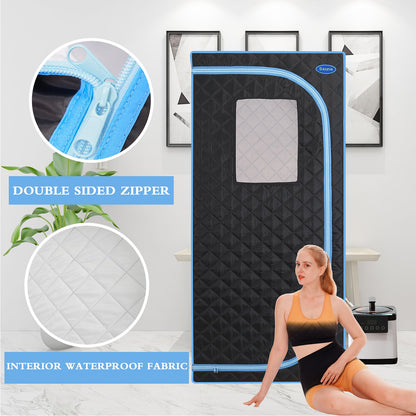 Person Steam Sauna for Men, Portable Sauna Tent for Women, 31.5"W Full Body Foldable Saunas Box with Steamer, Folding Chair, Stainless Steel Pipes Connector, for Home Apartment Spa Indoor, Black