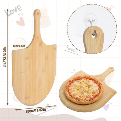 Afcabakila 2 Pcs Bamboo Pizza Paddle, 12 Inch Wooden Pizza Peel with Non-slip Handle for Oven Baking, Serving Board for Baking Homemade, Wood Cutting Board for Cheese Bread Fruit Vegetables