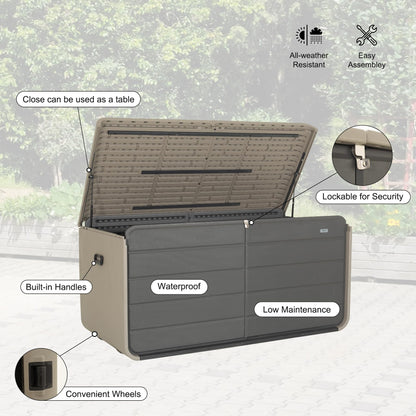 Domi 160 Gallon Resin Deck Box, Waterproof & UV-Resistant Outdoor Large Storage Box Lockable Storage Bin for Patio Cushions Pool Supplies Garden Tools and Delivery Storage