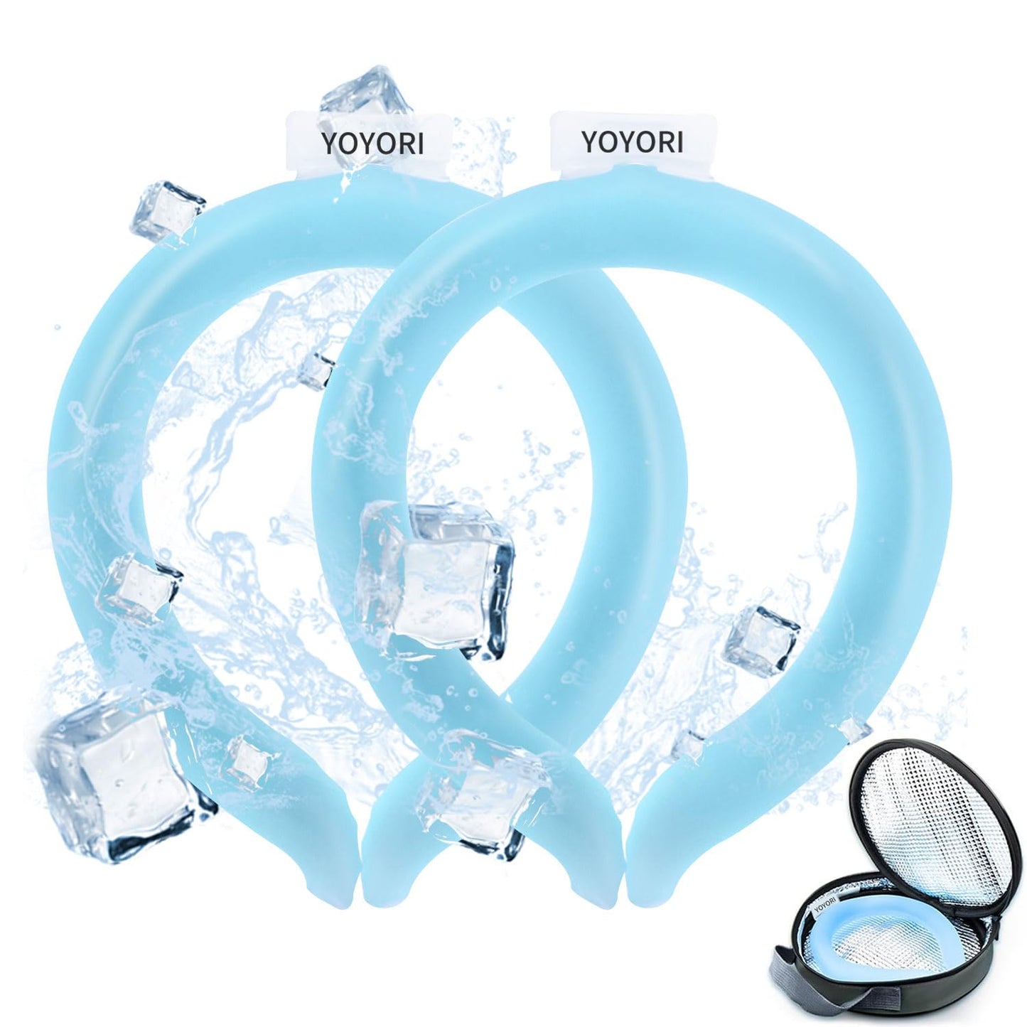2PCS Neck Cooling Tube with Cold Insulated Bag,Reusable Ice Neck Ring Wearable Body Cooler Products for Summer Heat (Blue*2)