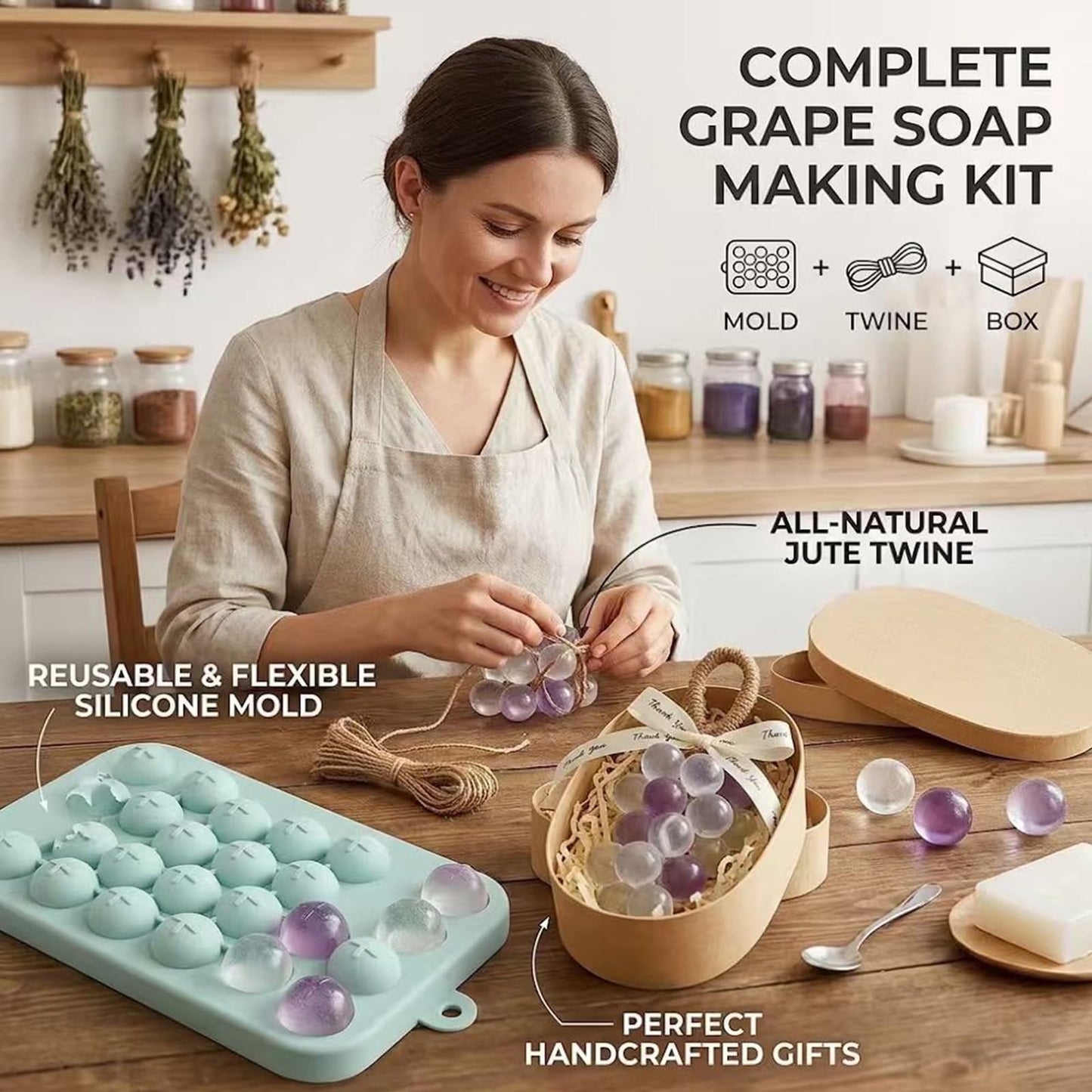 MOCCOOL Grape Soap Molds for Soap Making, 3D Silicone Fruit Mold for Homemade Soap, Decorative Grape Shape Mold for DIY Soap Making Kit, Professional Soap Making Supplies for Adults and Crafters, Blue