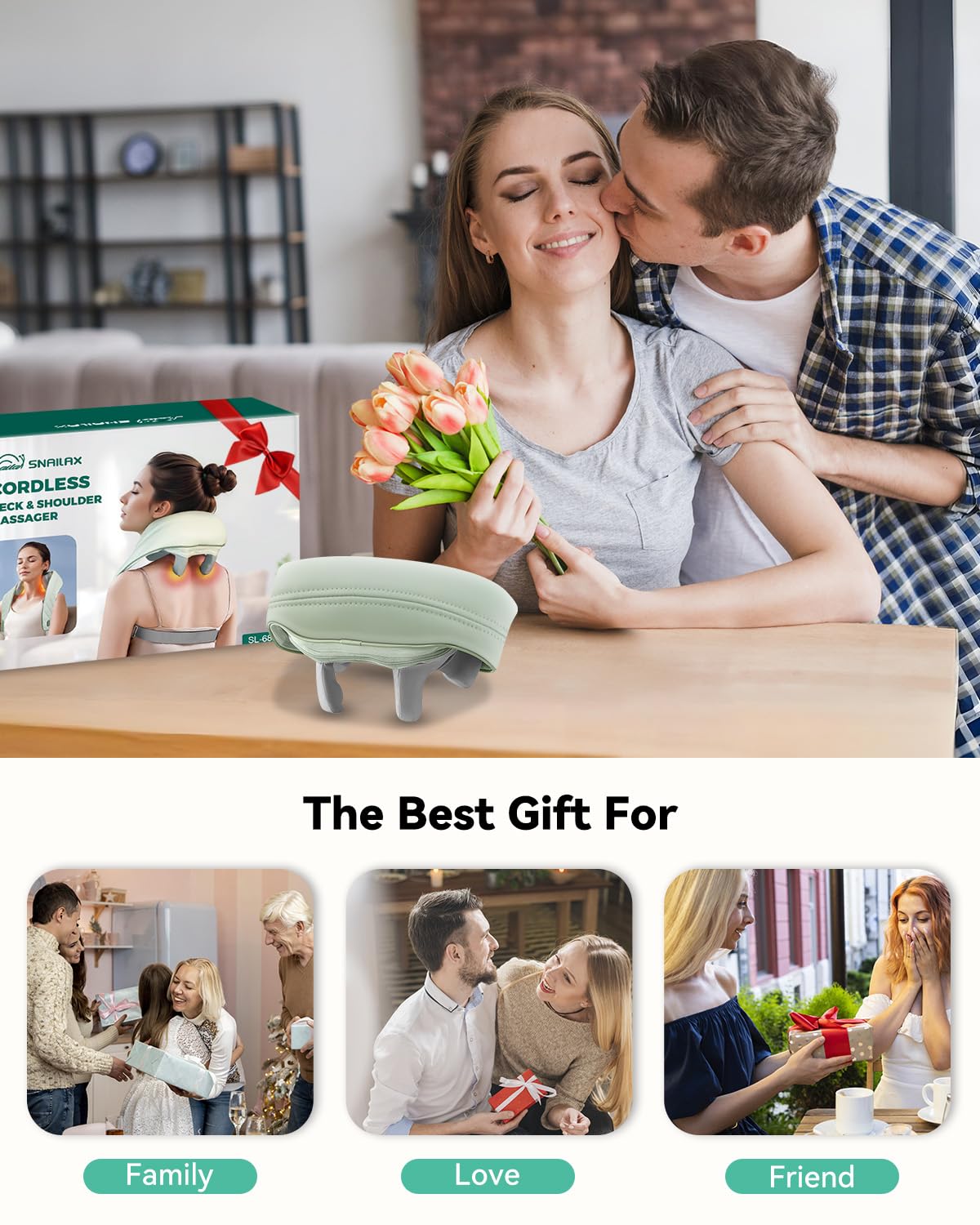 Snailax Cordless Shiatsu Neck Massager with Heat, 4D Kneading Back Shoulder Massager Deep Tissue, Larger Massage & Heating Area, Gift for Mom Dad