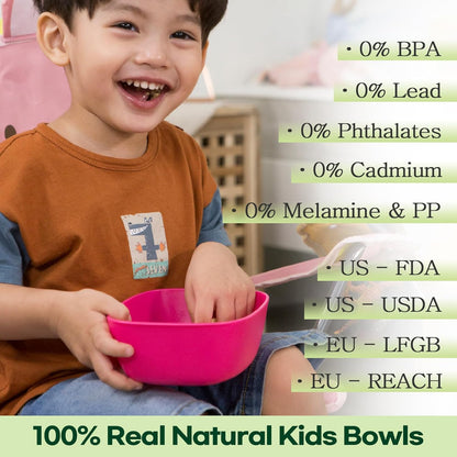Sugarcane Kids Bowls 5Pack, Natural Plastic Dishes for Toddler to Big Kids, Microwave & Dishwasher Safe