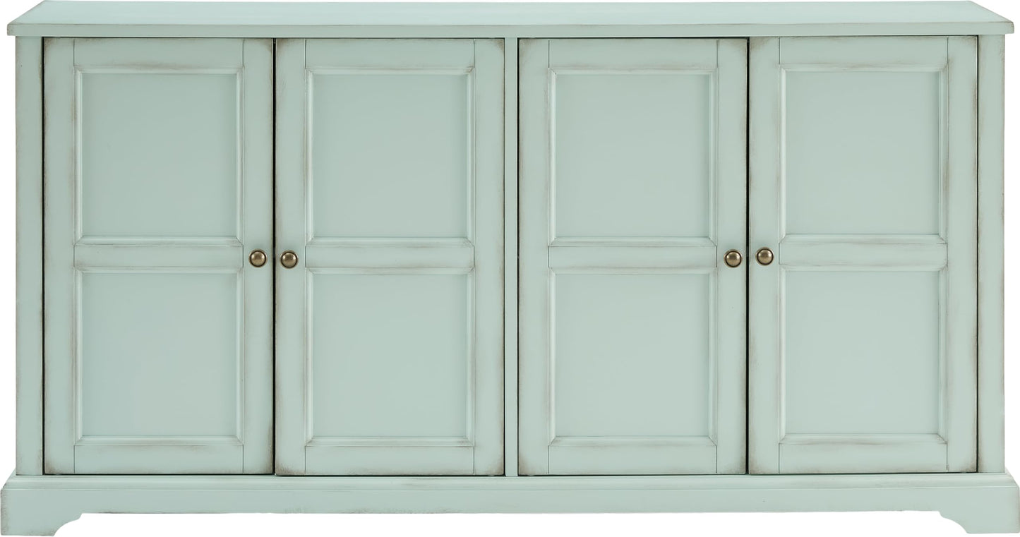 Crosley Furniture Holbrook Traditional Sideboard Buffet Cabinet, Kitchen Storage, Living Room TV Stand, Distressed Seafoam Blue